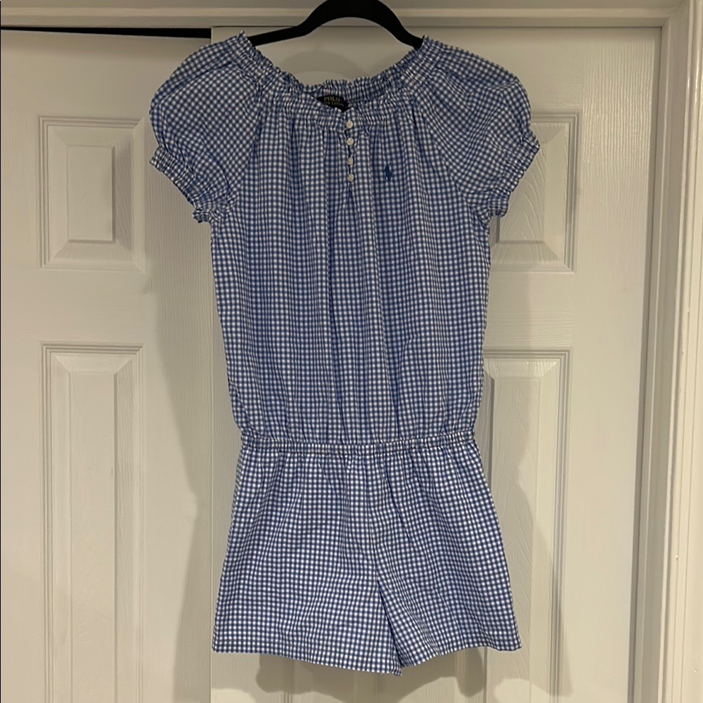 Polo Blue Gingham Romper - like new condition